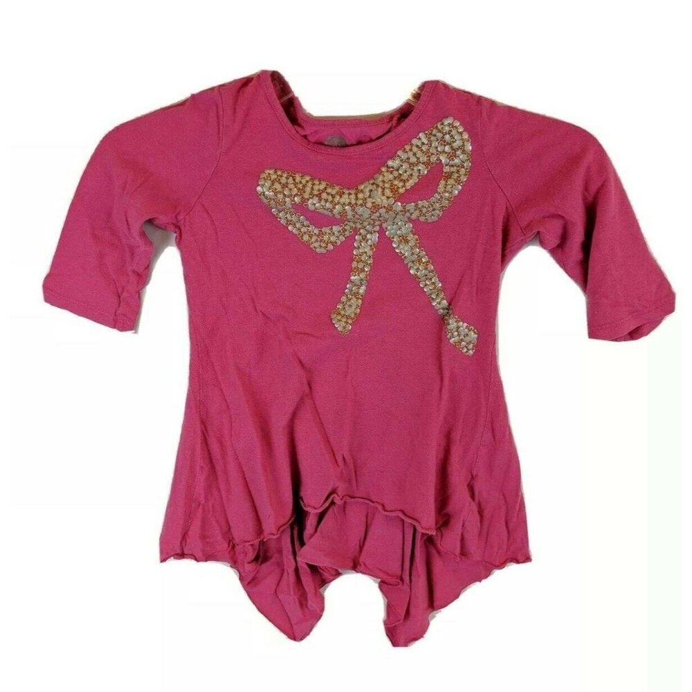 Total Gold Pink Size Small 6/7 Cotton Blend Bow Top/shirt 36e - Picture 2 of 7